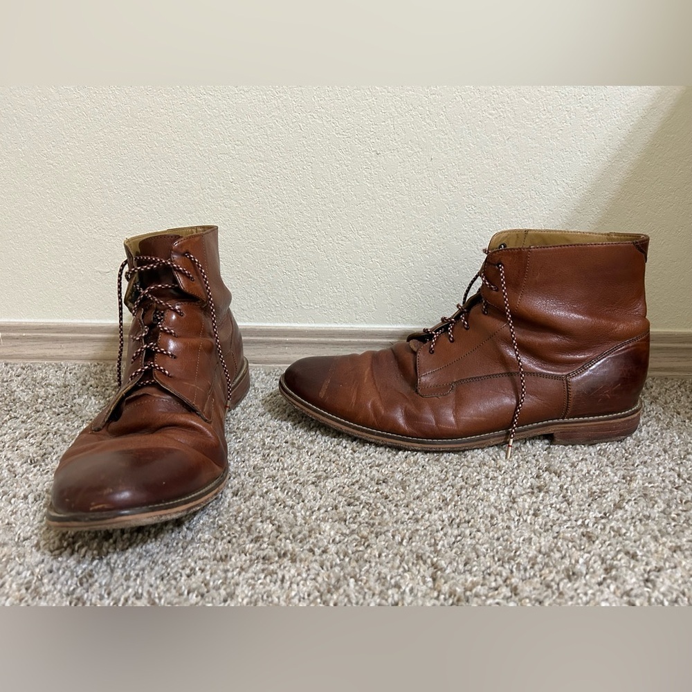 J. Brand Men's Brown Leather Lace-Up Ankle Boot Business Travel Size 11.5 Fellow